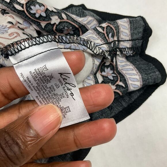 Kelso Womens Peasant Top Floral Neck Tie V-Neck Puff 3/4 Sleeve Blouse Large - Picture 9 of 11